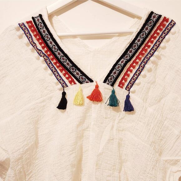 BOHEMIAN EMBROIDERED TASSEL BEACH TOP - Picture 2 of 4